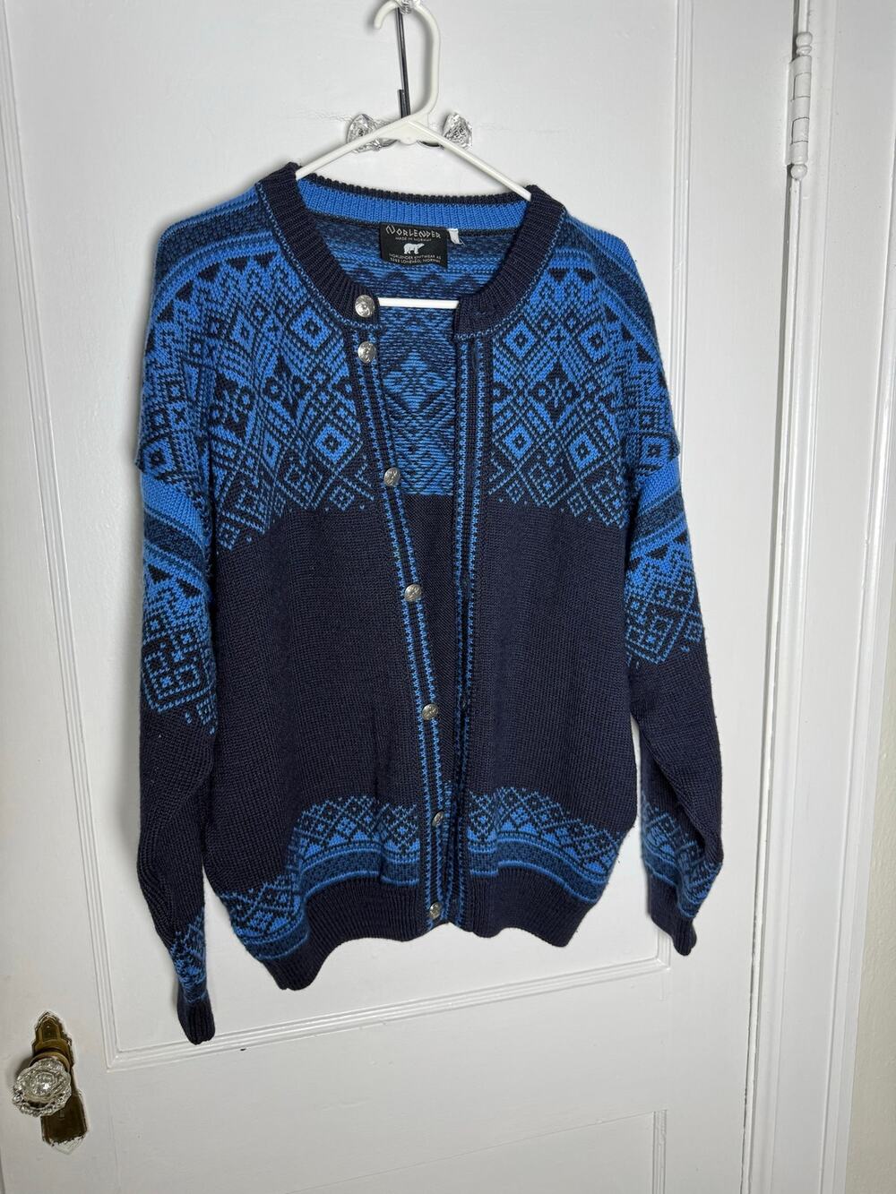 Vintage Norlender Norway Nordic Fair Isle Cardigan Sweater Large Norwegian Ski